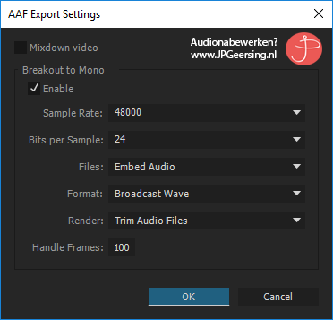 Premiere AAF exporteren, aanlever specificatiesa